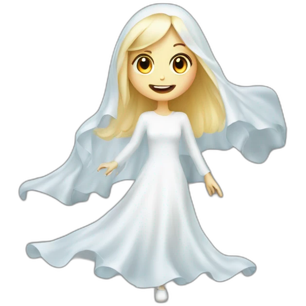 a blondie girl dressed as a ghost moving up the floor going to a party emoji