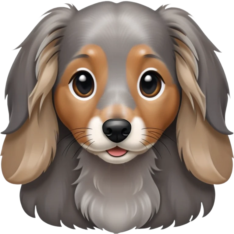 Long haired dapple dachshund, tan, gray & black, little more grey around the nose emoji