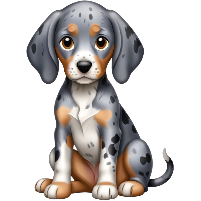 adorable sitting bluetick coonhound puppy with floppy ears and spotted coat emoji