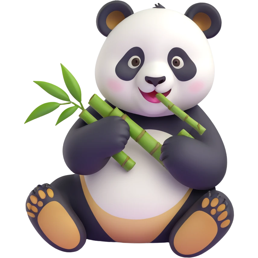 panda eating bamboo in forrest background, close up pose emoji