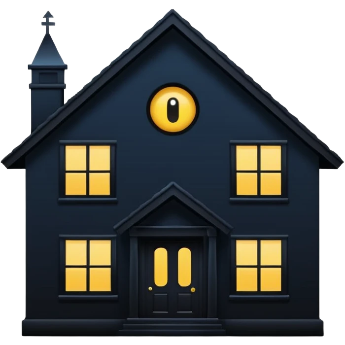 Minimalist emoji-style sticker of a house silhouette at night with a single lit window, and an eye visible inside. Flat, dark, quiet style.
 emoji