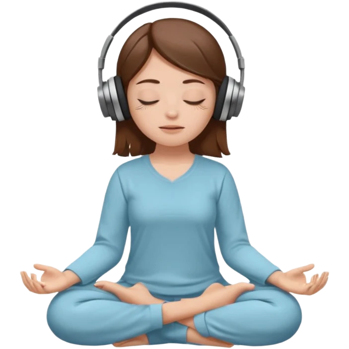 White girl, brown hair meditating with headphones on emoji