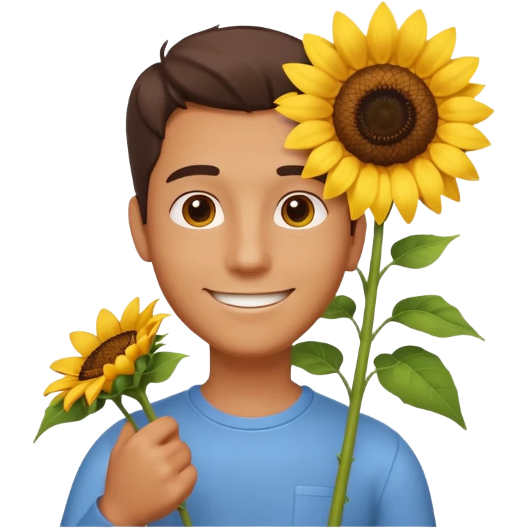 man holding a sunflower portrait, head and shoulders only, gentle smile, sunflower visible in hand, warm positive vibe, 3D cartoon style, mobile game icon style, clean background, no text, no watermark
 emoji