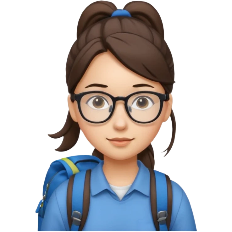 student brunet kid girl, ponytail wearing glasses with backpack emoji