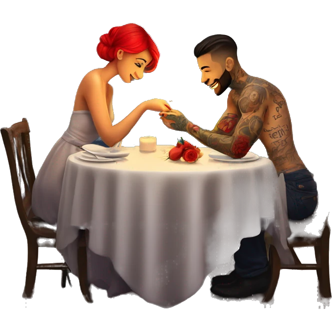 romantic candle light dinner for beautiful tattooed couple emoji