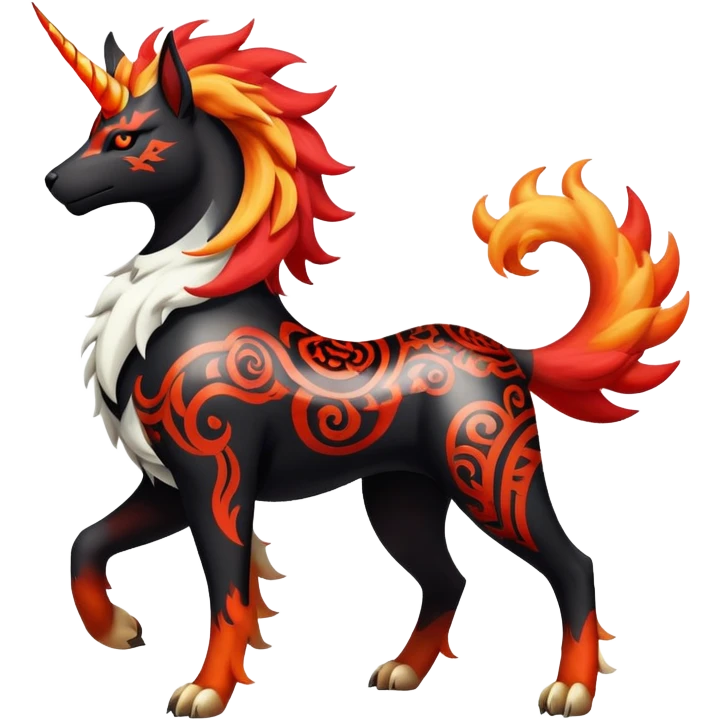 Shiny Exotic Gothic Rapidash-Houndoom-Arcanine-Pokémon-Fakémon-hybrid-creature emoji