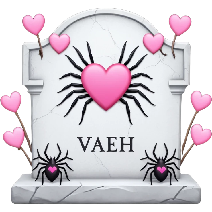 Headstone that says vaeh with pink hearts and spiders emoji
