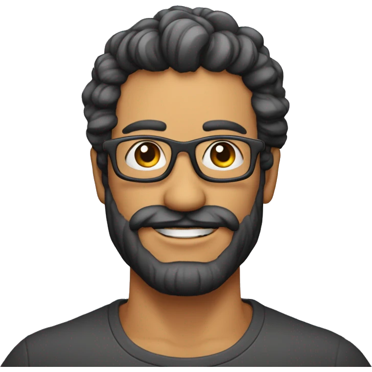 Homem de 40 anos sem barba usando óculos e com cabelos ondulados emoji