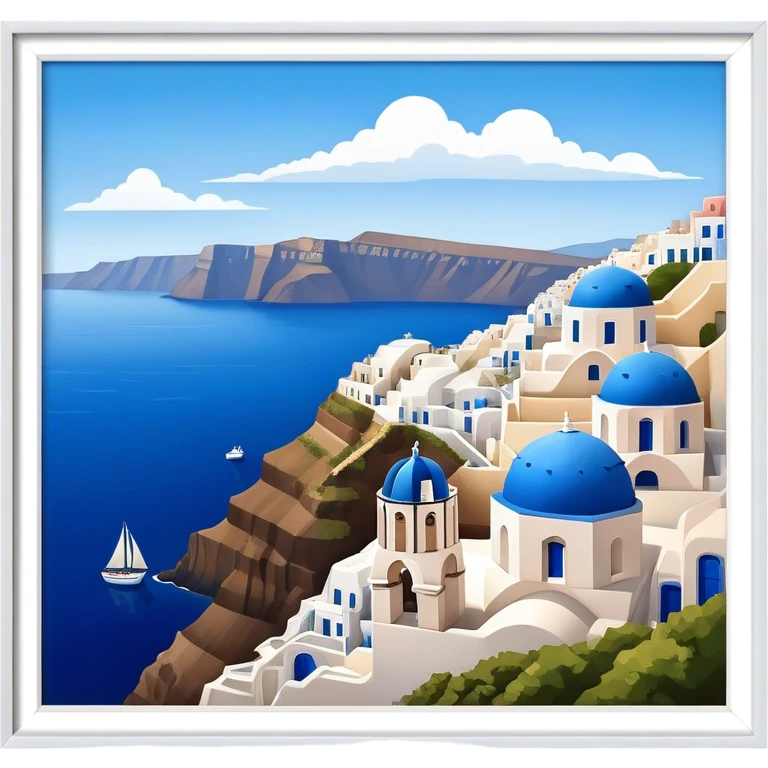 Cinematic Realistic Santorini Caldera Landscape Emoji, depicted with dramatic white‚Äêwashed cliffs overlooking a deep blue sea rendered with crisp textures and radiant lighting. emoji