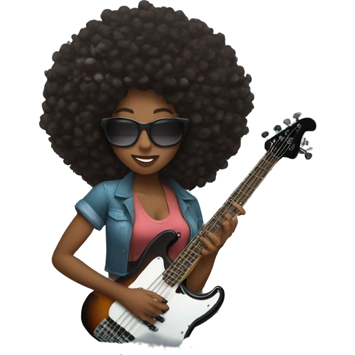 Black girl with a big afro slapping the bass guitar  emoji
