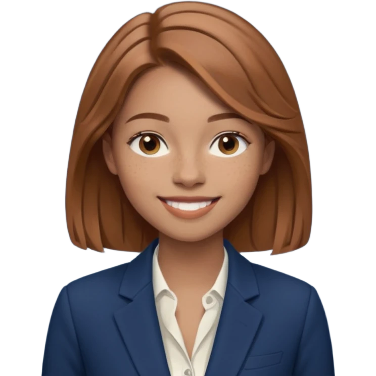 emoji of a woman named Freya McOmish, smiling, light brown hair, subtle freckles, modern casual style, wearing an elegant blazer emoji