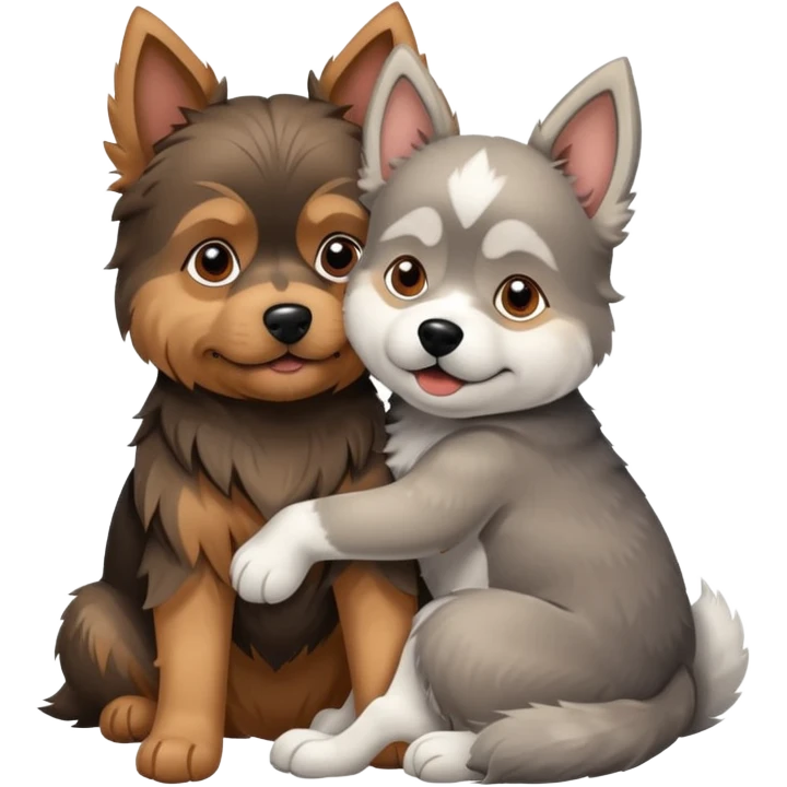 Smal Old yorkie hugging a big husky dog emoji
