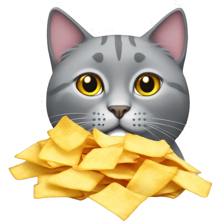 grey cat with pack of Chitos chips emoji