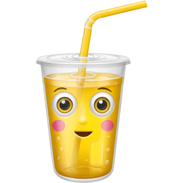 drink in a plastic cup and straw, the cup has eyes and mouth emoji