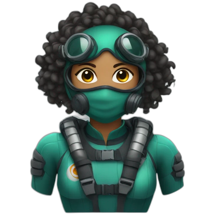 Indian woman with medium curly hair in a mask and diving suit emoji