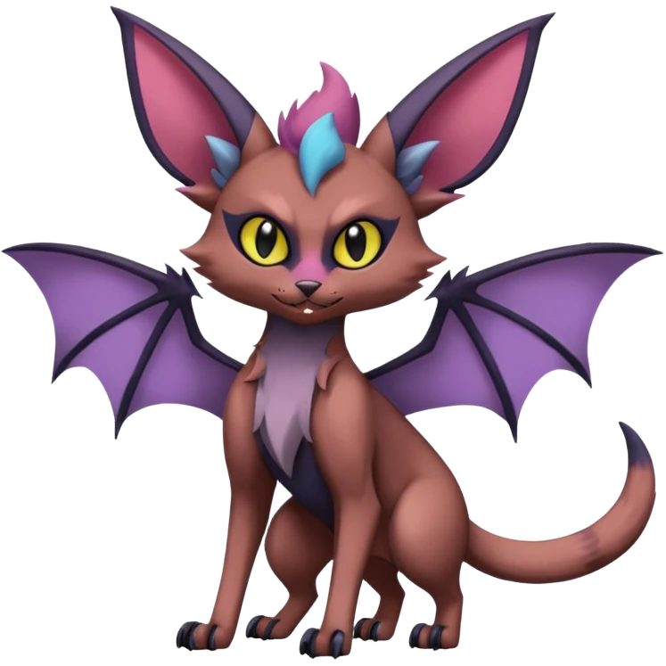 dark edgy dull pointy edgy Noivern-Noibat-Purloin-Torracat-Lykoi-Caracal-cat-Fakemon-fusion-hybrid-creature, with bat-wings on head as ears emoji