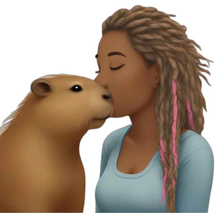 Capybara giving a kiss to a colored women with dreadlocks emoji