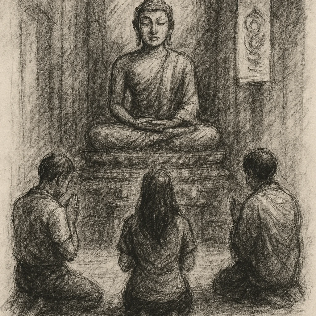 people praying in a Buddhist temple emoji