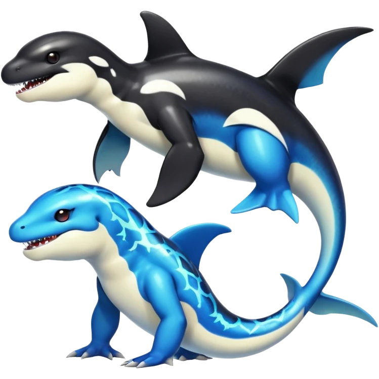 white blacks colorful gradient orca-colored orca-patterned shiny glossy Fakémon-Digimon-reptile-charizard-feraligatr-lizard-creature-hybrid (full body) emoji