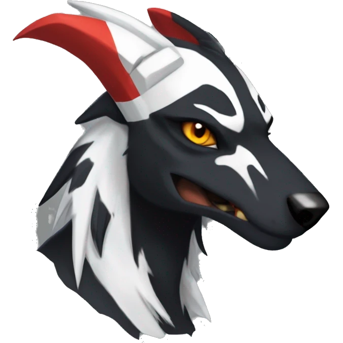 Black Cool Edgy Sergal-Houndoom-Fakémon  with White and Red Edgy markings emoji
