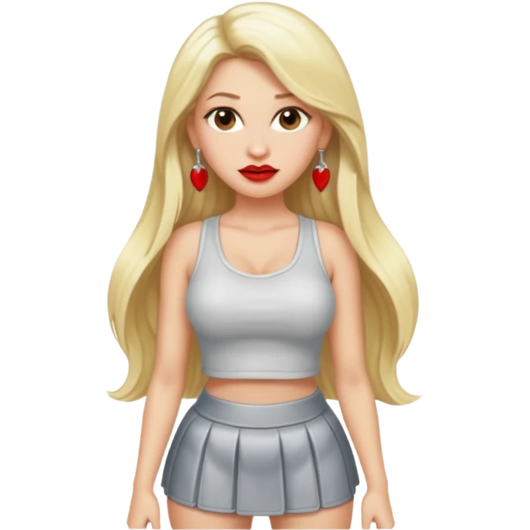 Blond female.long hair. Big tits. Red lips. Low top. Silver earrings. Mini skirt emoji