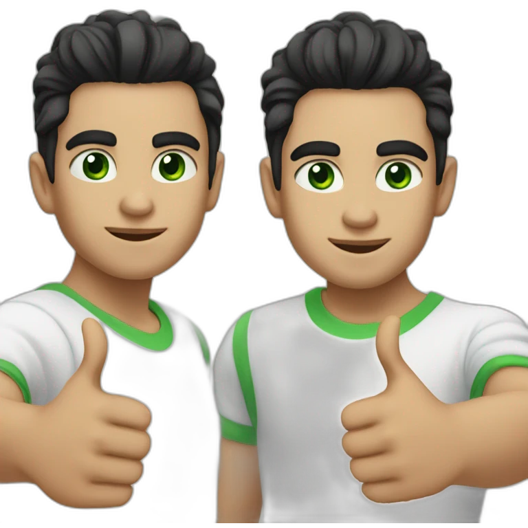 boy with green eyes and dyed white, black hair on the sides, long hair on top and short on the sides doing thumbs up emoji