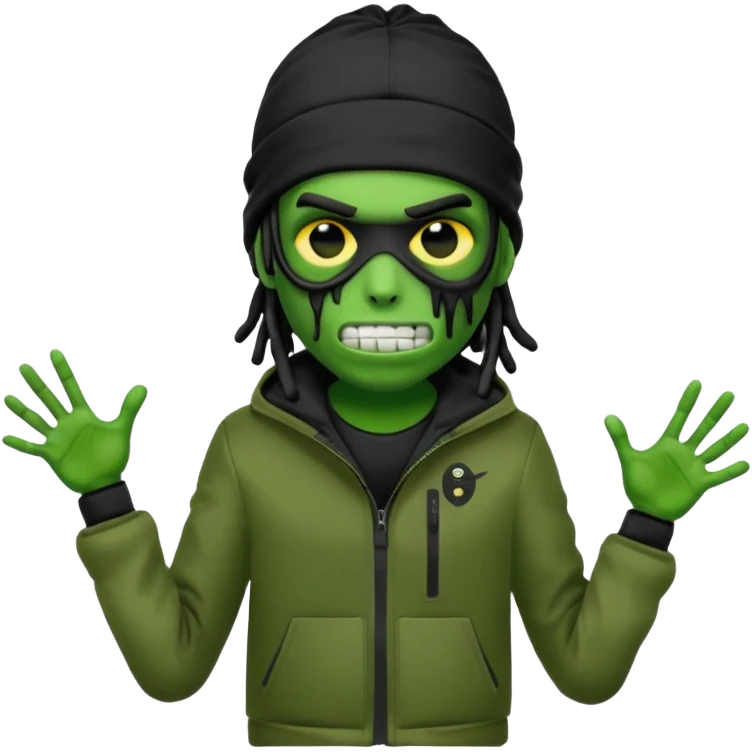a zombie emoji with black dreads and a black nike jacket and black nike ski mask on his head emoji