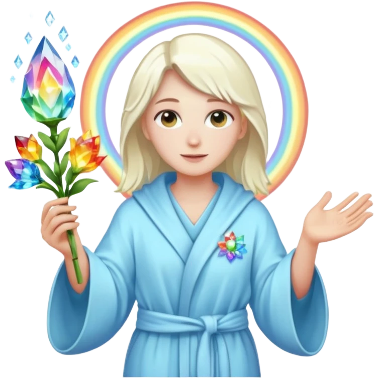 a being of light with a robe on made of light and who is lanky holding a bouquet of crystal flowers on rainbow fire emoji