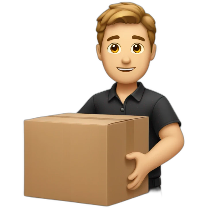 white delivery man in black and red clothes holding a box emoji
