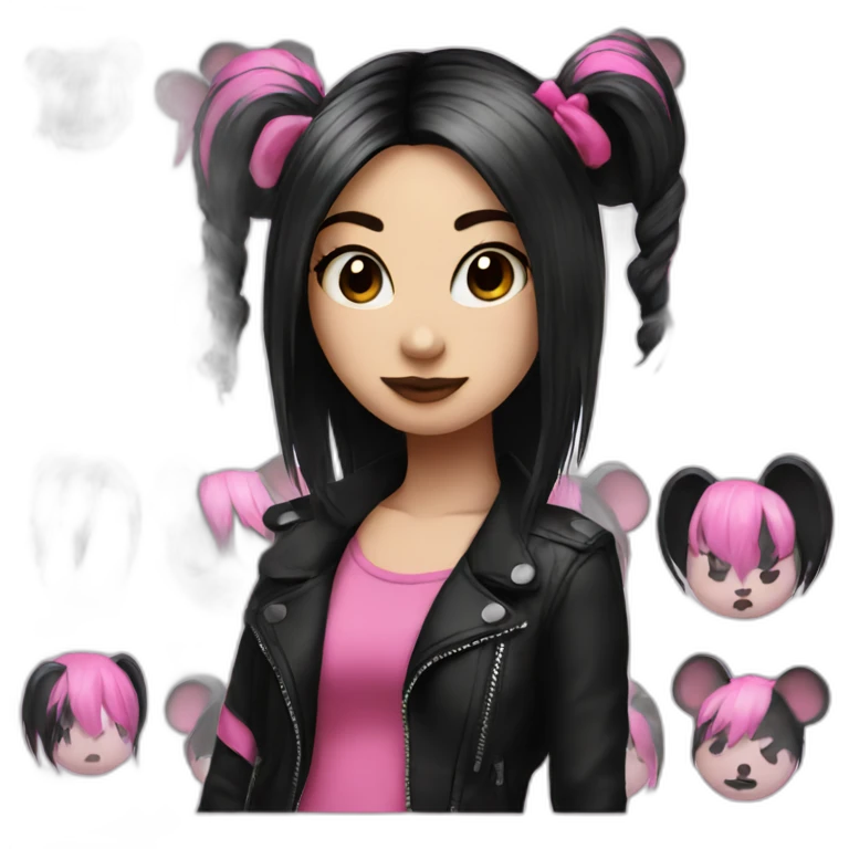 emo girl with black and pink rat tail hair emoji
