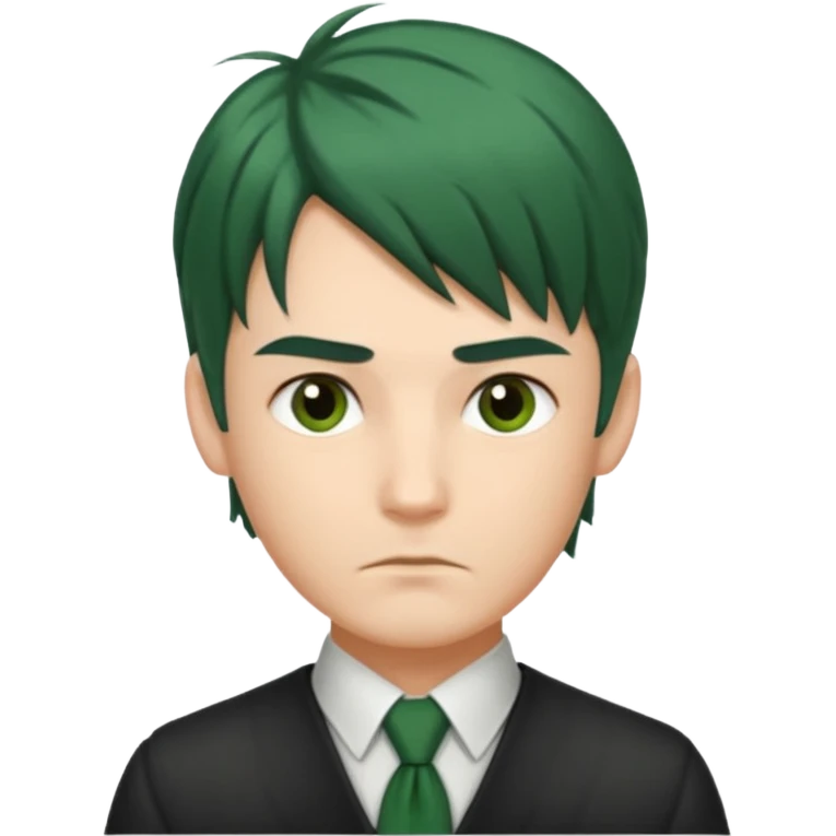 Man with Green Ponytail – dark-green tied hair, calm serious face. emoji