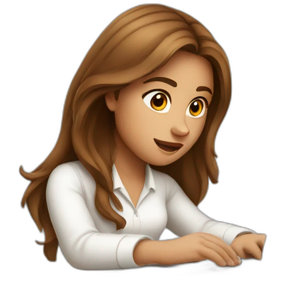 girl with brown long hair in white shirt working on macbook emoji