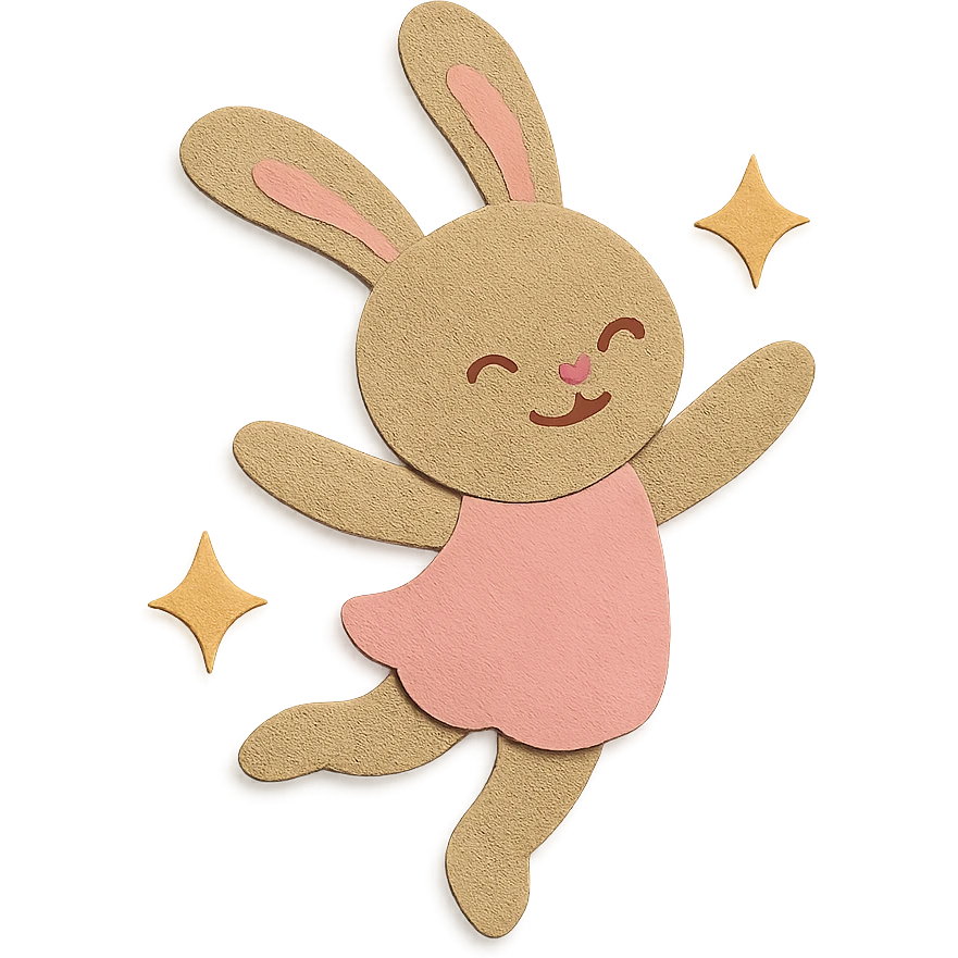 floppy bunny twirling with sparkles, paper-craft style emoji