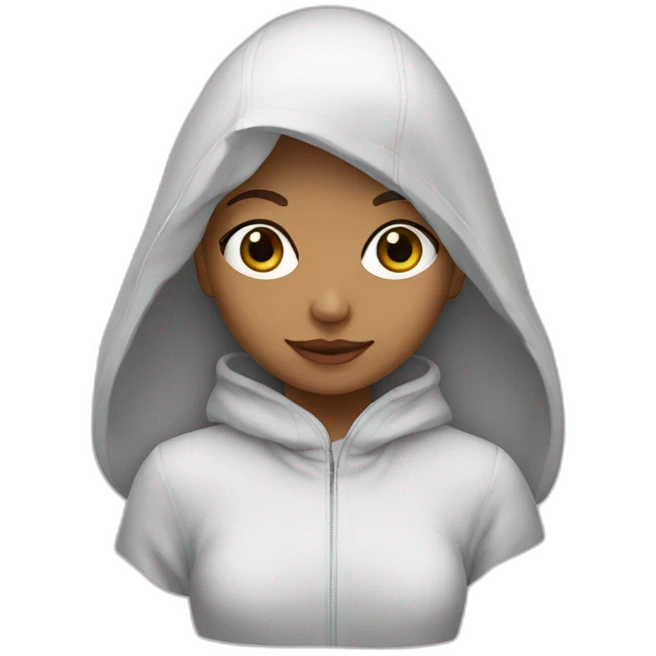 Fille avec cheveux noir capuche blanche  emoji