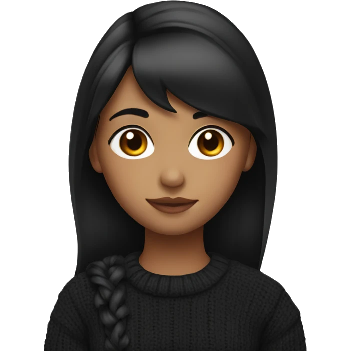 black haired girl with side ponytail and side bangs wearing a black sweater  emoji
