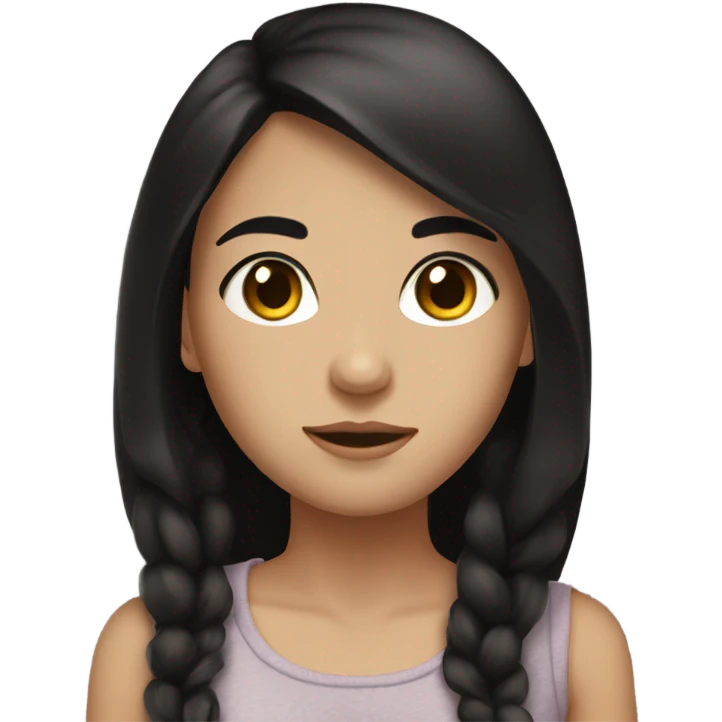 brunette girl with black hair, brown eyes, emoji
