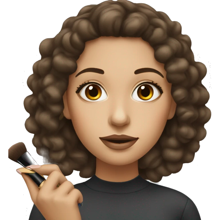White woman with long dark brown curly hair doing makeup  emoji
