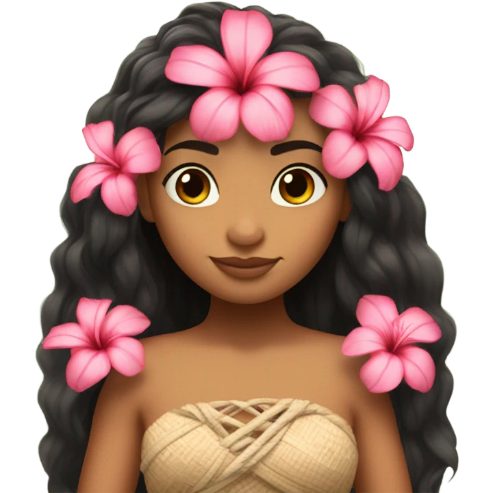 moana with long hair, long lashes and a hibiscuis pink flower on her hair emoji