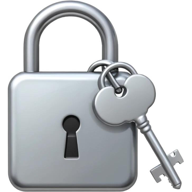 A chrome silver lock and key emoji, smooth metallic surfaces, glossy reflections, luxury swag vibe, minimal iOS emoji style, centered on clean white background emoji