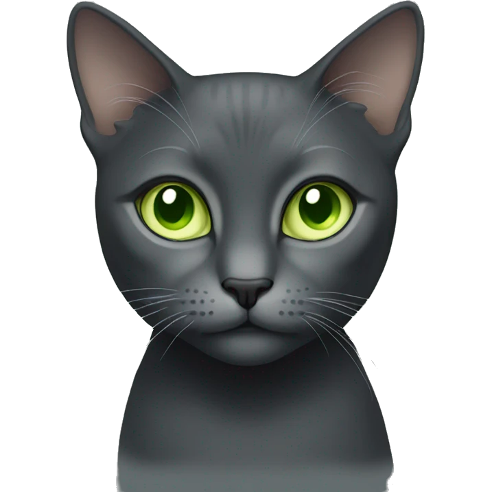 Dark grey female cat with light green eyes emoji