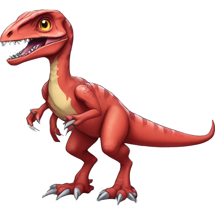 Red edgy badass velociraptor-Digimon full body emoji