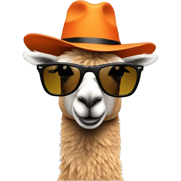 a llama wearing a orange hat and black rayban shades emoji