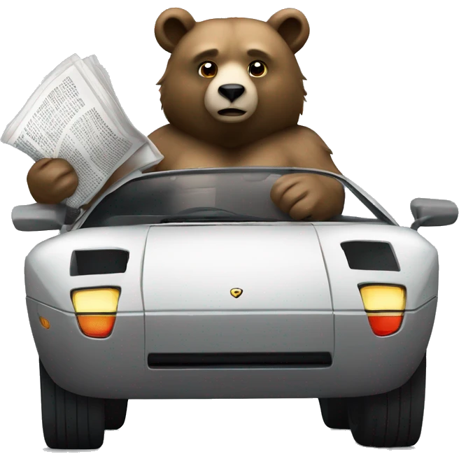 bear holding newspaper driving lamboghini emoji