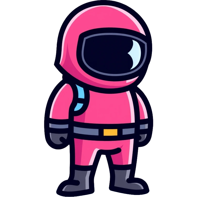 Squid Game guard with pink jumpsuit and black geometric mask emoji