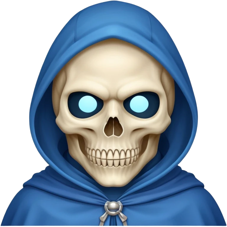skull wearing blue hood and cloak and mask emoji