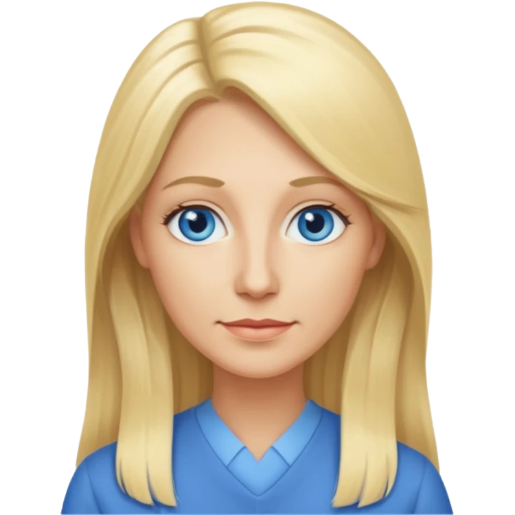 a 40 year old teacher with long blonde hair and blue eyes long face smaller eyes emoji