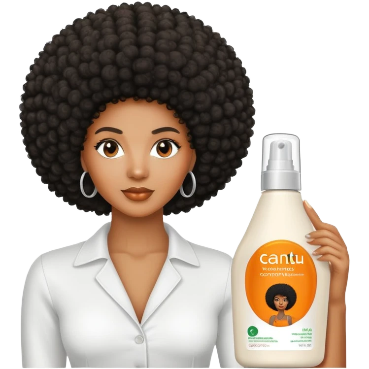 Bottle of leave-in Conditioner. with a black woman with afro label that says Cantu emoji