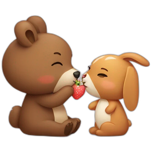 Bear and bunny kissing emoji