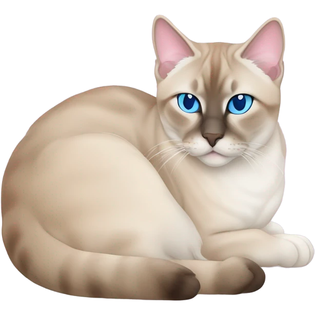 Lynx point Siamese cat with blue eyes and pink nose sleeping  emoji