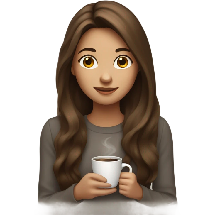 A girl with long brown hair holding a cup of coffee  emoji